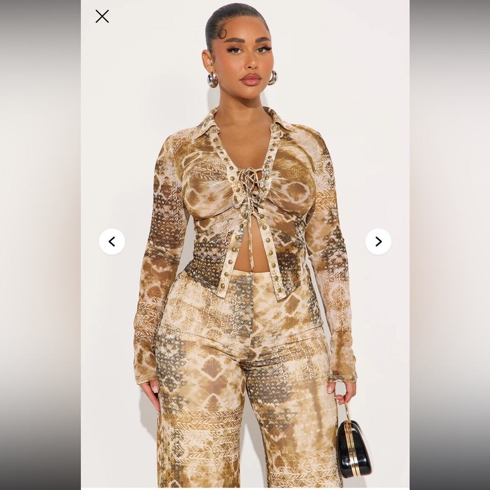 Taking It Back Mesh Pant Set - Taupe/combo